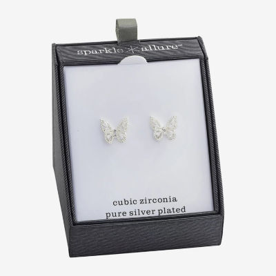 Sparkle Allure Crystal Pure Silver Over Brass 11mm Butterfly Stud Earrings
