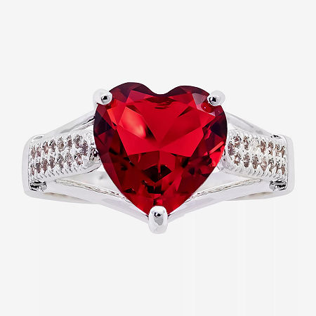 Sparkle Allure Womens Red Cubic Zirconia Pure Silver Over Brass Heart Solitaire Engagement Ring, 8