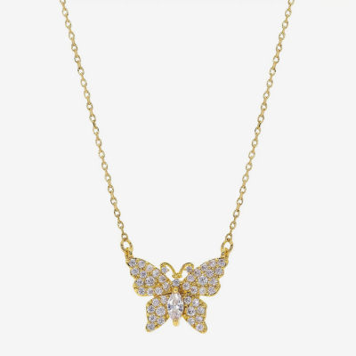 Sparkle Allure Cubic Zirconia 14K Gold Over Brass 16 Inch Link Butterfly Pendant Necklace