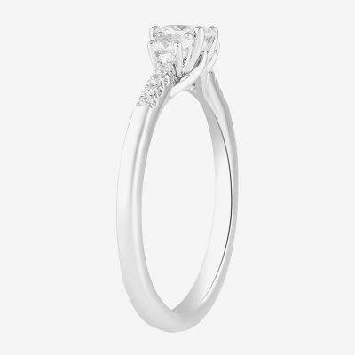 Love Lives Forever (H-I / Si2) Womens 1/2 CT. T.W. Lab Grown White Diamond 10K or 14K Gold Oval Side Stone 3-Stone Engagement Ring