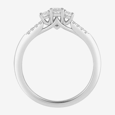 Love Lives Forever (H-I / Si2) Womens 1/2 CT. T.W. Lab Grown White Diamond 10K or 14K Gold Oval Side Stone 3-Stone Engagement Ring