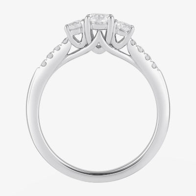 Love Lives Forever Love Lives Forever (H-I / Si2) Womens 1 CT. T.W. Lab Grown White Diamond 10K White Gold Oval Side Stone 3-Stone Engagement Ring