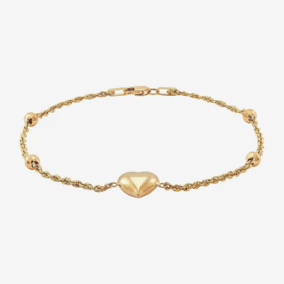 10K Gold 7.5 Inch Hollow Rope Heart Link Bracelet