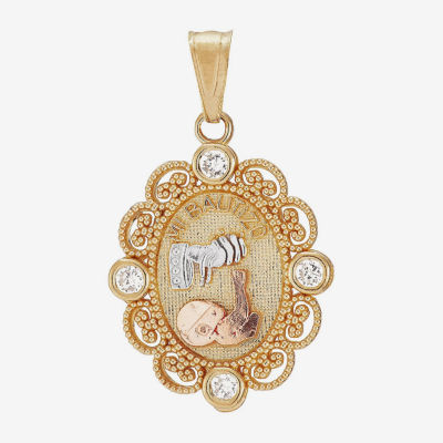 Religious Jewelry "Mi Bautizo" Womens White Cubic Zirconia 14K Gold Oval Pendant