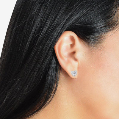 White Crystal 14K Gold 8.5mm Heart Stud Earrings