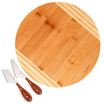 BergHOFF Bamboo 3-pc. Round Cutting Board and Aaron Probyn Cheese Knife Set