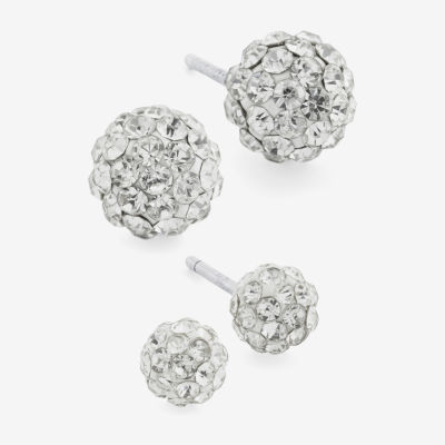 Silver Treasures Pair Crystal Ball Earring Set