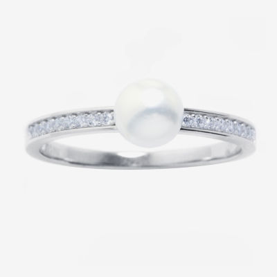 Silver Treasures Cubic Zirconia Cultured Freshwater Pearl Sterling Band