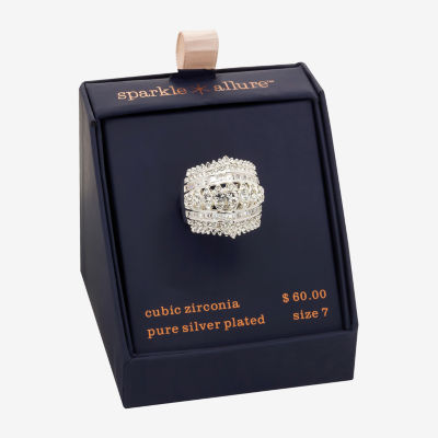 Sparkle Allure Cubic Zirconia Pure Silver Over Brass Cocktail Ring