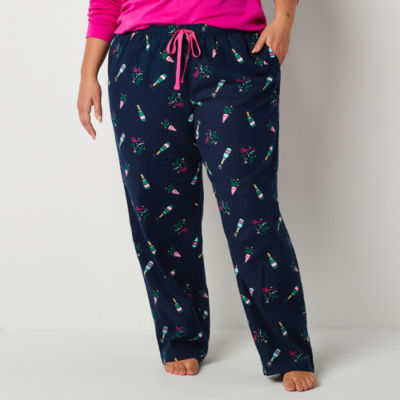 Sleep Chic Womens Plus Pajama Flannel Pants, Color: Navy Champagne ...