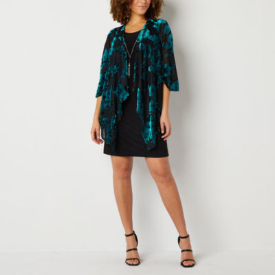 Studio 1 FauxJacket Dress With Removable Necklace, Color Black Teal