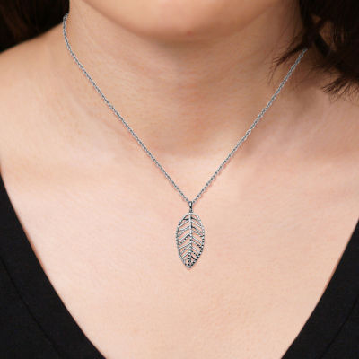 Leaf Womens Sterling Silver Pendant Necklace