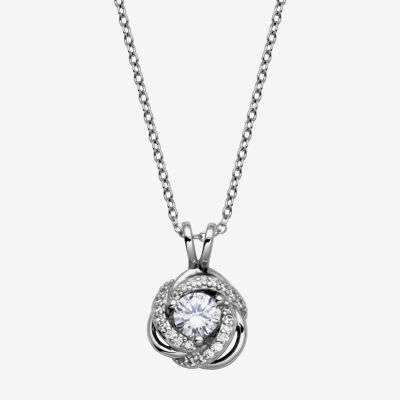 Womens 5/8 CT. T.W. Cubic Zirconia Platinum Over Silver Knot Pendant Necklace