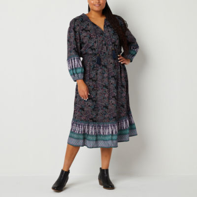 Frye and Co. Plus Long Sleeve Midi Maxi Dress, Color Reflecting Pond