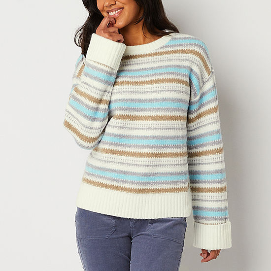 a.n.a Womens Crew Neck Long Sleeve Pullover Sweater, Color: Blue Stripe ...