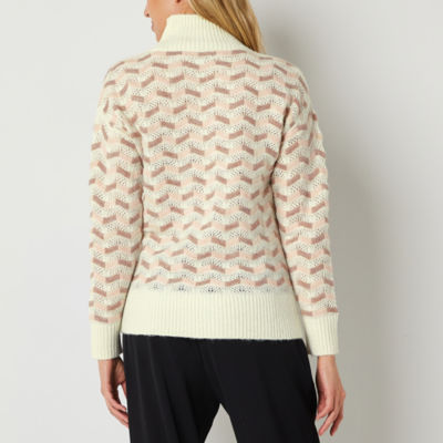 Liz Claiborne Womens Mock Neck Long Sleeve Chevron Pullover Sweater