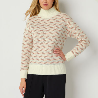Liz Claiborne Womens Mock Neck Long Sleeve Chevron Pullover Sweater