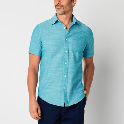 St. John's Bay Slub Mens Classic Fit Short Sleeve Button-Down Shirt