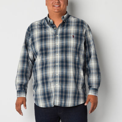 U.S. Polo Assn. Big and Tall Mens Moisture Wicking Regular Fit Long Sleeve Plaid Button-Down Shirt