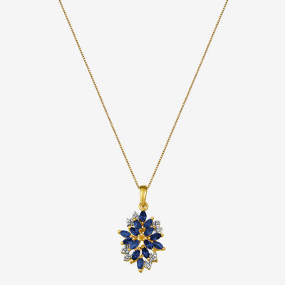 Blue and White Lab-Created Sapphire 14K Yellow Gold Over Sterling Silver Pendant Necklace