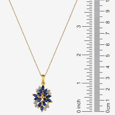 Blue and White Lab-Created Sapphire 14K Yellow Gold Over Sterling Silver Pendant Necklace