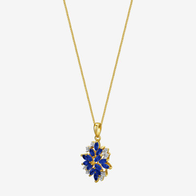 Blue and White Lab-Created Sapphire 14K Yellow Gold Over Sterling Silver Pendant Necklace