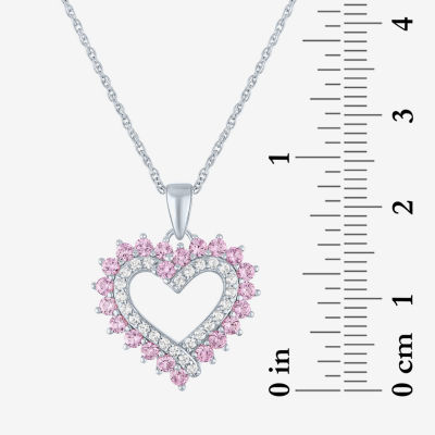 Womens Lab Created Pink Sapphire Sterling Silver Round Pendant Necklace