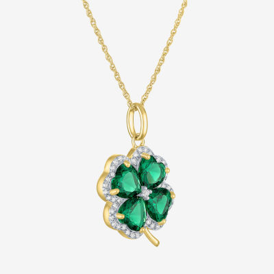 Womens Lab Created Green Emerald 14K Gold Over Silver Clover Pendant Necklace