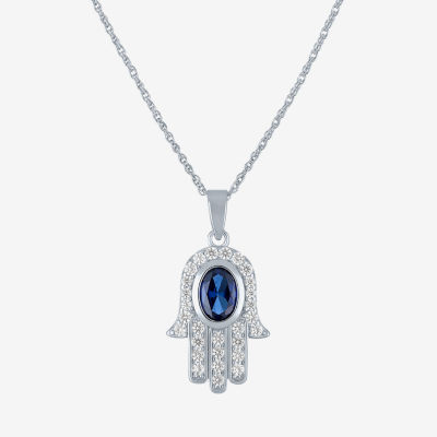 Womens Lab Created Blue Sapphire Sterling Silver Hamsa Pendant Necklace