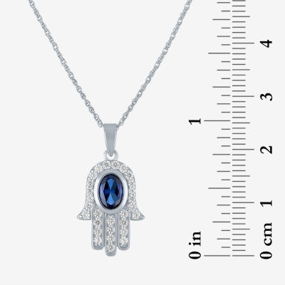 Womens Lab Created Blue Sapphire Sterling Silver Hamsa Pendant Necklace