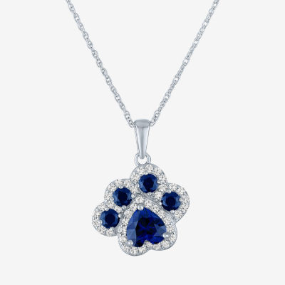 Womens Lab Created Blue Sapphire Sterling Silver Pendant Necklace