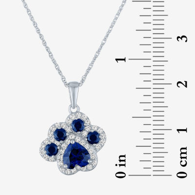 Womens Lab Created Blue Sapphire Sterling Silver Pendant Necklace