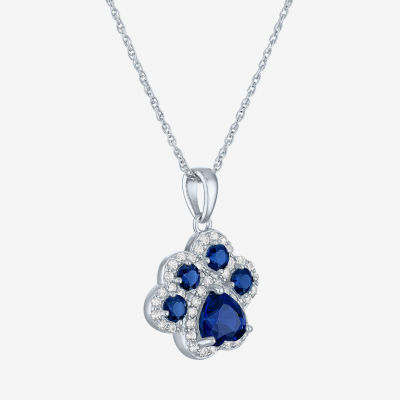 Womens Lab Created Blue Sapphire Sterling Silver Pendant Necklace