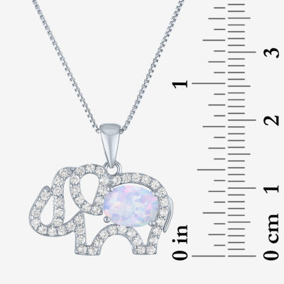 Womens Lab Created White Opal Sterling Silver Elephant Pendant Necklace