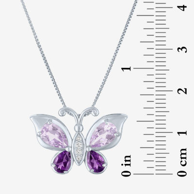 Womens Genuine Purple Amethyst Sterling Silver Butterfly 18 Inch Pendant Necklace