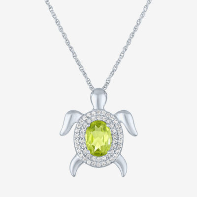 Turtle Womens Genuine Green Peridot Sterling Silver Pendant Necklace