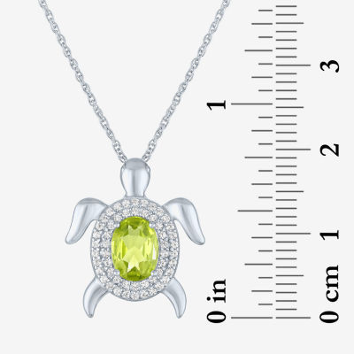 Turtle Womens Genuine Green Peridot Sterling Silver Pendant Necklace