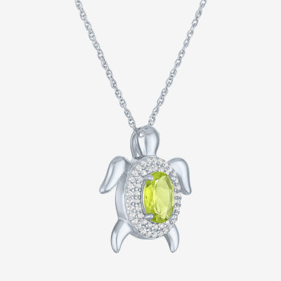 Turtle Womens Genuine Green Peridot Sterling Silver Pendant Necklace