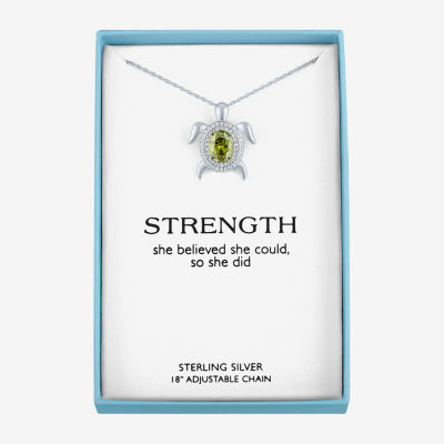 Turtle Womens Genuine Green Peridot Sterling Silver Pendant Necklace