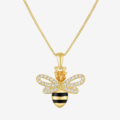 Bumble Bee Womens Genuine Yellow Citrine 14K Gold Over Silver Pendant Necklace