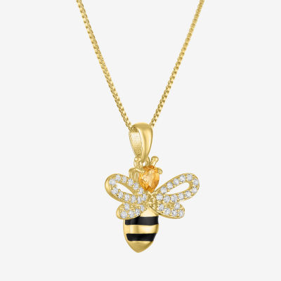 Bumble Bee Womens Genuine Yellow Citrine 14K Gold Over Silver Pendant Necklace