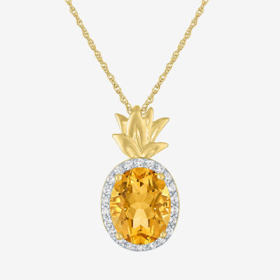 Pineapple Womens Lab Created Yellow Citrine 14K Gold Over Silver 16 Inch Pendant Necklace