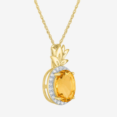 Womens Lab Created Yellow Citrine 14K Gold Over Silver Pendant Necklace