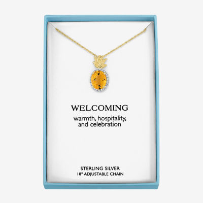 Womens Lab Created Yellow Citrine 14K Gold Over Silver Pendant Necklace