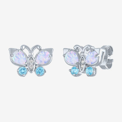 Lab Created White Opal Sterling Silver Butterfly Stud Earrings