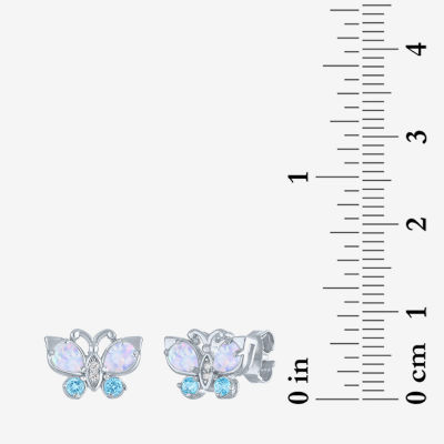 Lab Created White Opal Sterling Silver Butterfly Stud Earrings