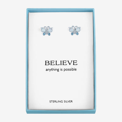 Lab Created White Opal Sterling Silver Butterfly Stud Earrings