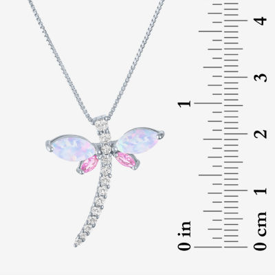 Womens Lab Created White Opal Sterling Silver Dragonfly Pendant Necklace