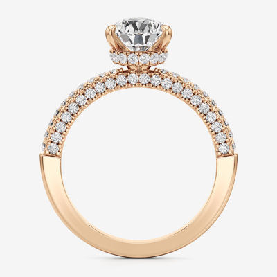 (F / Si2) Womens 2 CT. T.W. Lab Grown White Diamond 10K Rose Gold Pear Side Stone Engagement Ring