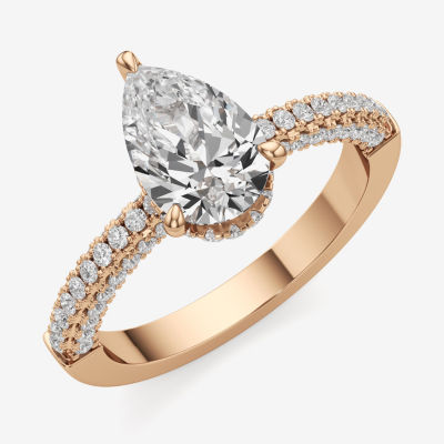 (F / Si2) Womens 2 CT. T.W. Lab Grown White Diamond 10K Rose Gold Pear Side Stone Engagement Ring